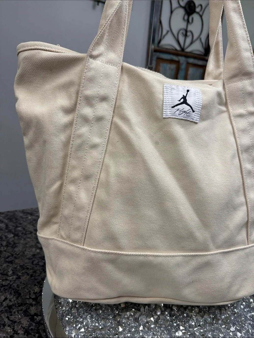 Jordan Cream Canvas Tote Bag with Jordan Logo